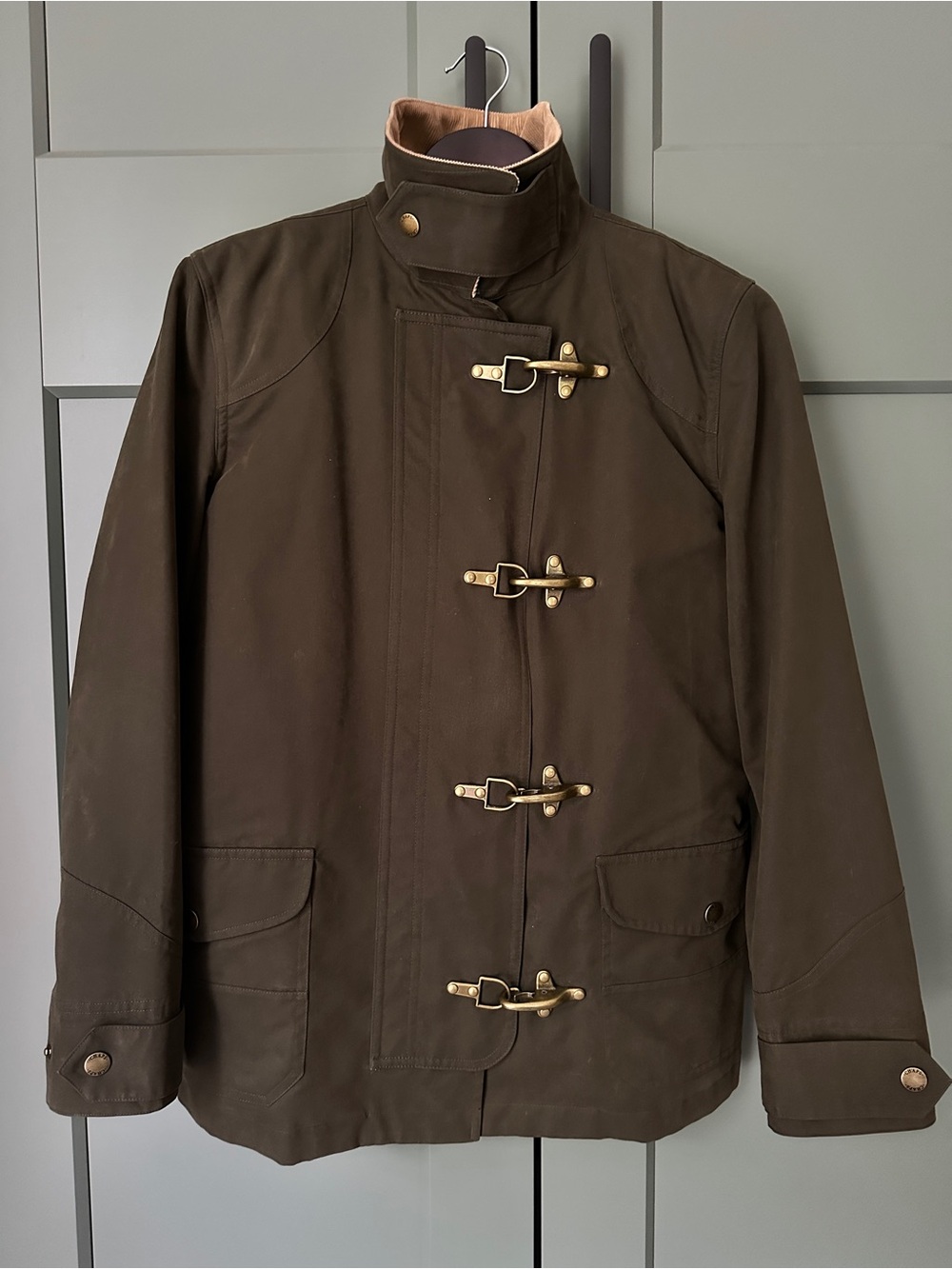 Chaps Olive Green Field Jacket with Tan Corduroy Collar - Picture 2 of 9